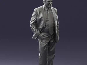 man with beard in silver suit 0389 3D Model