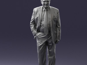 man with beard in silver suit 0389 Modello 3D