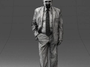 man with beard in silver suit 0389 3D Model