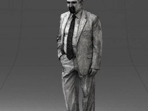 man with beard in silver suit 0389 3D Model