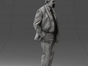 man with beard in silver suit 0389 3D Model