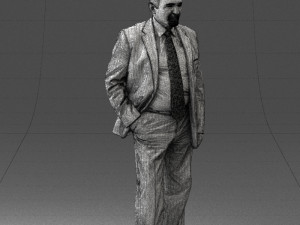 man with beard in silver suit 0389 Modello 3D