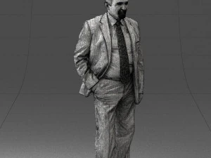 man with beard in silver suit 0389 3D Model