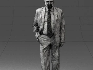 man with beard in silver suit 0389 3D Model