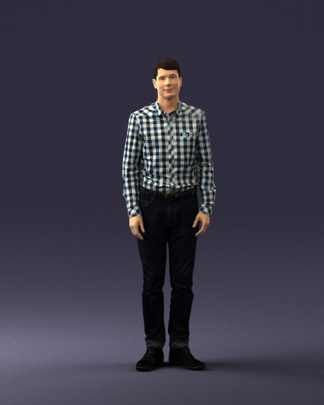man in plaid shirt 0385 3D Модель .c4d .max .obj .3ds .fbx .stl .blend 