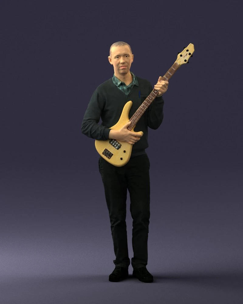 male guitarist in shiny pants 0382 3D Model .c4d .max .obj .3ds .fbx .stl .blend 