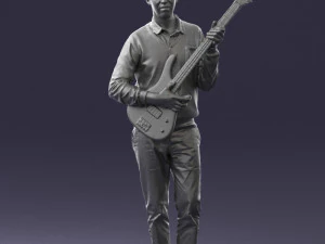 male guitarist in shiny pants 0382 3D Model