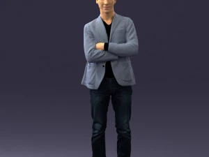 Mann in Jeans und blauer Jacke 0374 3D-Druck bereit 3D Druckmodell