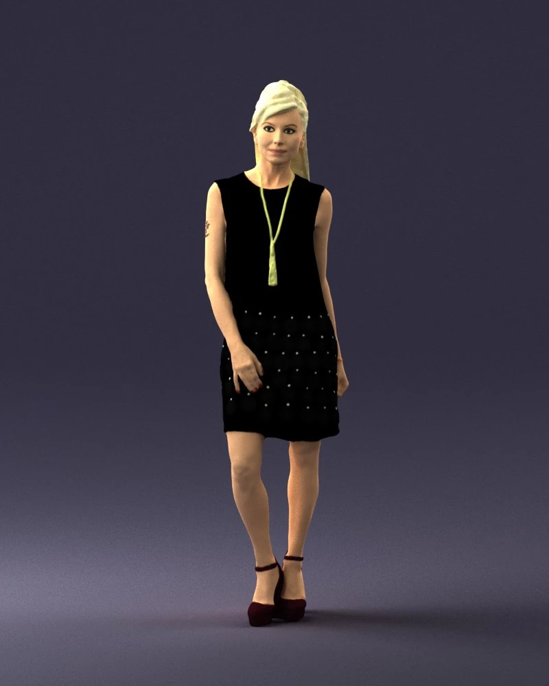 blonde girl in black dress 0360 3D Model .c4d .max .obj .3ds .fbx .stl .blend 