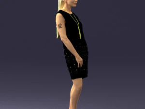 blonde girl in black dress 0360 3D Model