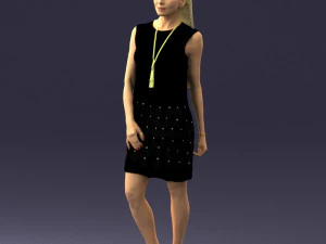 blonde girl in black dress 0360 3D Model