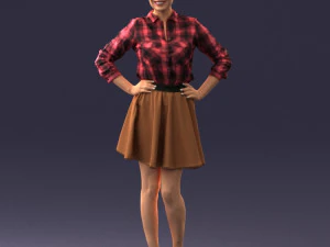 茶色のスカートの女の子0356 3Dモデル