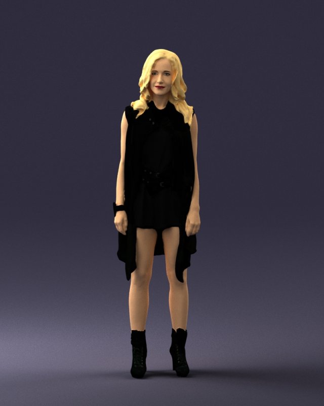 blonde woman in black dress 0350 3D Model .c4d .max .obj .3ds .fbx .stl .blend 