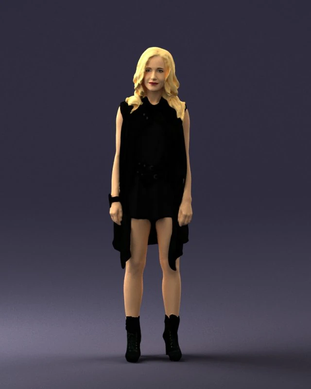 blonde woman in black dress 0350 3D Model .c4d .max .obj .3ds .fbx .stl .blend 