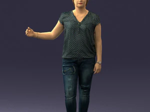 Frau in Jeans mit kurzen Haaren 0367 3D-Druck bereit 3D Druckmodell