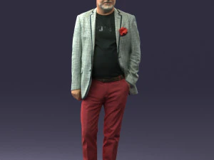 oude man in grijze jas 0351 3D-print klaar 3D printmodel