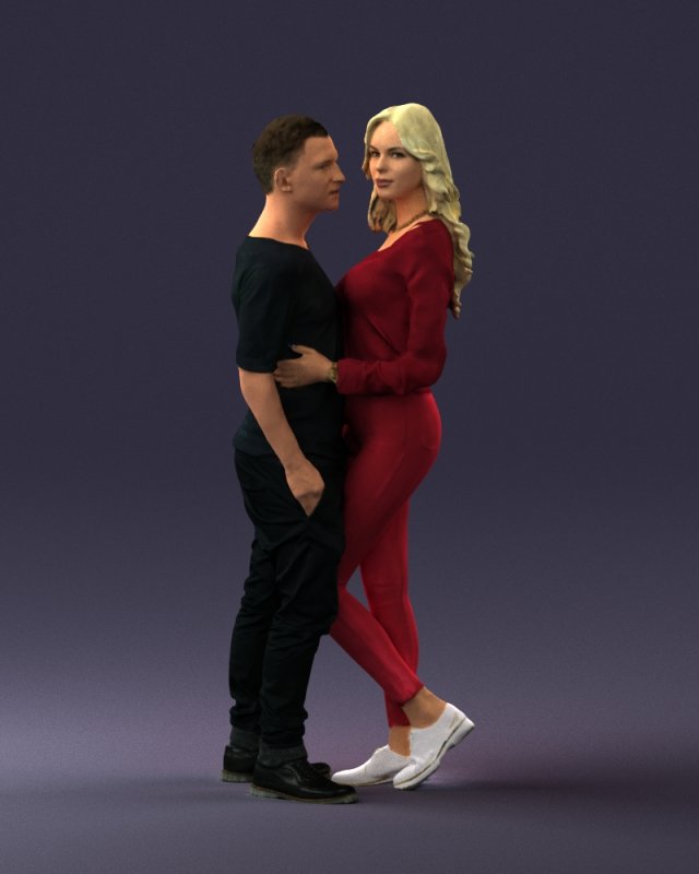 hugging young couple 0359 3D Model .c4d .max .obj .3ds .fbx .stl .blend 