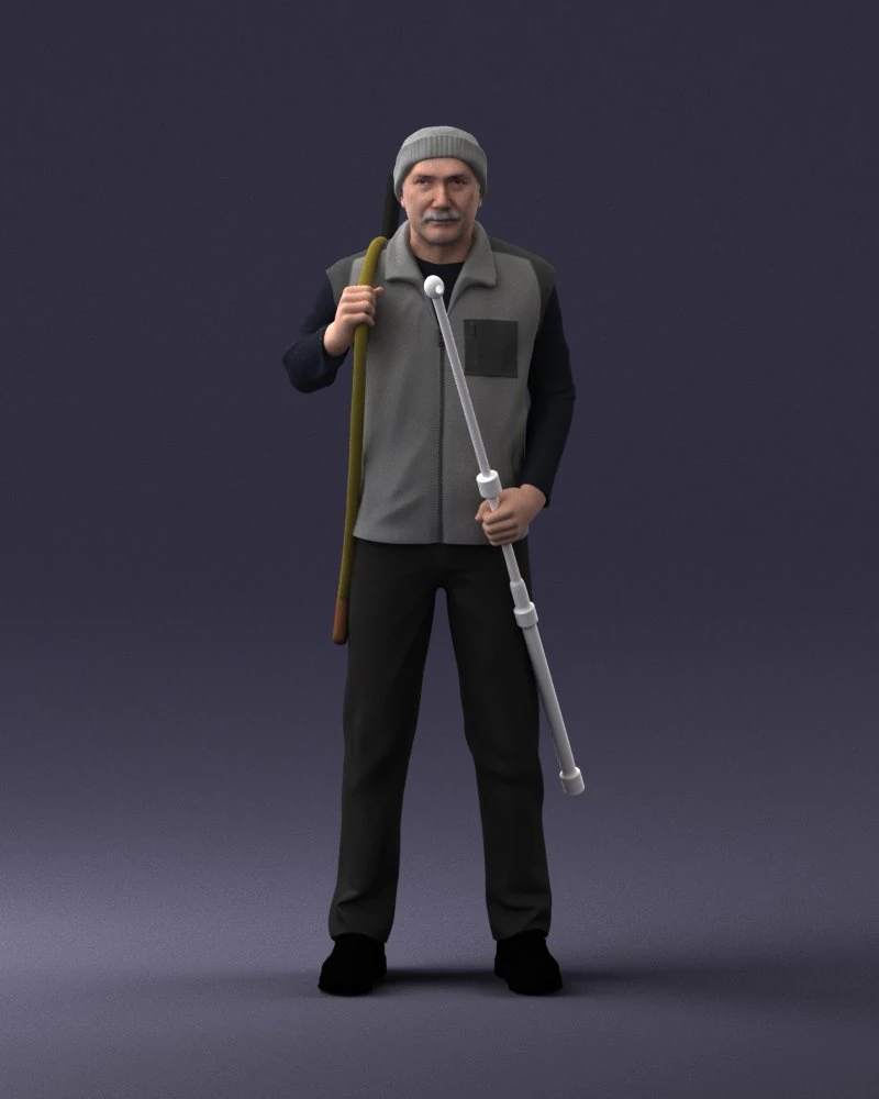 000337 Older Man with Rifle and Fishing Rod 0206 3D Model .c4d .max .obj .3ds .fbx .stl .blend 