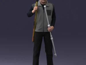 000337 Older Man with Rifle and Fishing Rod 0206 3D Model