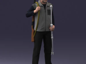 000337 Older Man with Rifle and Fishing Rod 0206 3D Model