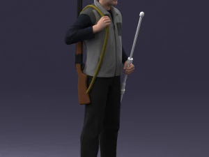 000337 Older Man with Rifle and Fishing Rod 0206 3D Model