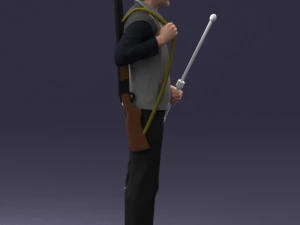 000337 Older Man with Rifle and Fishing Rod 0206 3D Model