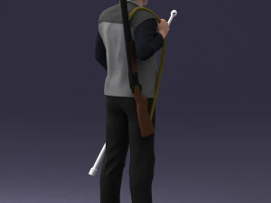 000337 Older Man with Rifle and Fishing Rod 0206 3D Model