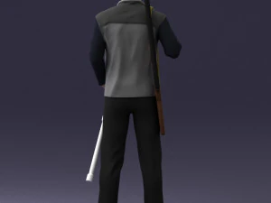 000337 Older Man with Rifle and Fishing Rod 0206 3D Model