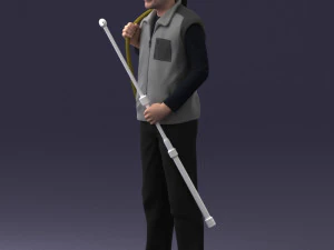 000337 Older Man with Rifle and Fishing Rod 0206 3D Model