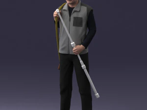 000337 Older Man with Rifle and Fishing Rod 0206 3D Model