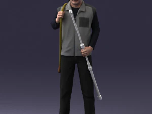 000337 Older Man with Rifle and Fishing Rod 0206 3D Model