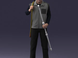 000337 Older Man with Rifle and Fishing Rod 0206 3D Model