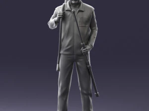 000337 Older Man with Rifle and Fishing Rod 0206 3D Model