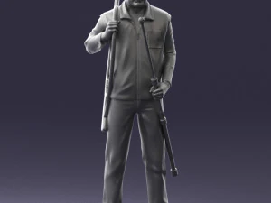 000337 Older Man with Rifle and Fishing Rod 0206 3D Model