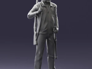 000337 Older Man with Rifle and Fishing Rod 0206 3D Model