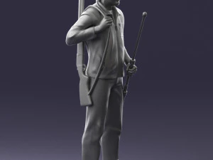 000337 Older Man with Rifle and Fishing Rod 0206 3D Model