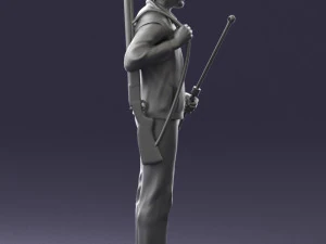 000337 Older Man with Rifle and Fishing Rod 0206 3D Model