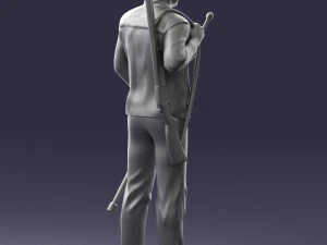 000337 Older Man with Rifle and Fishing Rod 0206 3D Model