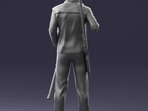 000337 Older Man with Rifle and Fishing Rod 0206 3D Model