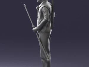 000337 Older Man with Rifle and Fishing Rod 0206 3D Model