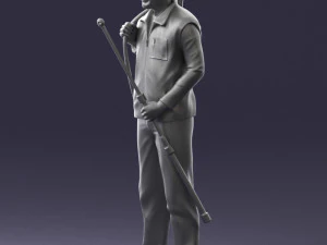 000337 Older Man with Rifle and Fishing Rod 0206 3D Model