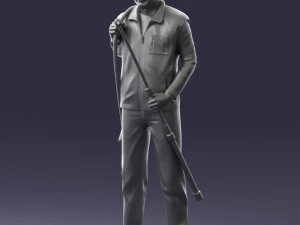 000337 Older Man with Rifle and Fishing Rod 0206 3D Model