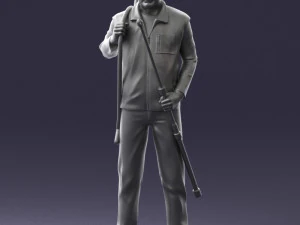 000337 Older Man with Rifle and Fishing Rod 0206 3D Model