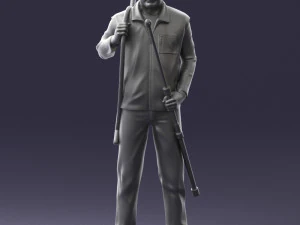 000337 Older Man with Rifle and Fishing Rod 0206 3D Model