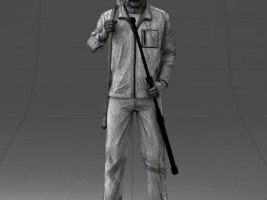 000337 Older Man with Rifle and Fishing Rod 0206 3D Model