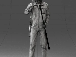 000337 Older Man with Rifle and Fishing Rod 0206 3D Model