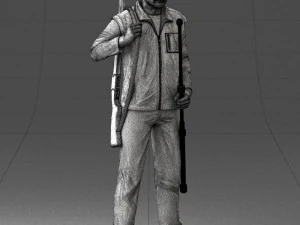 000337 Older Man with Rifle and Fishing Rod 0206 3D Model