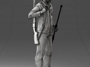 000337 Older Man with Rifle and Fishing Rod 0206 3D Model