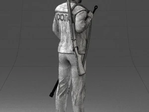 000337 Older Man with Rifle and Fishing Rod 0206 3D Model