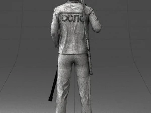 000337 Older Man with Rifle and Fishing Rod 0206 3D Model